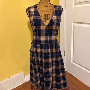 Vintage Karen Scott paisley plaid corduroy jumper dress